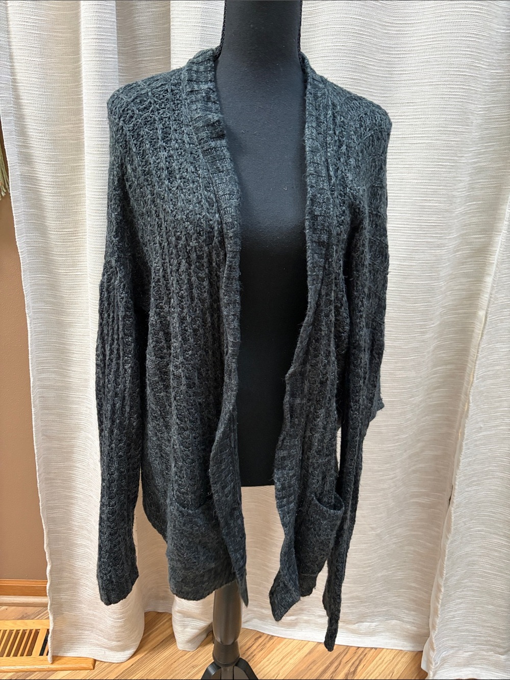 so Women’s Open-Front Black Knit Cardigan with Pockets
